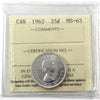 1962 Canada 25-cents ICCS Certified MS63
