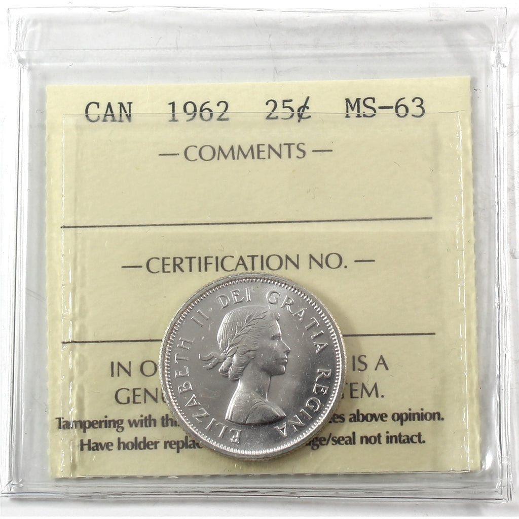 1962 Canada 25-cents ICCS Certified MS63