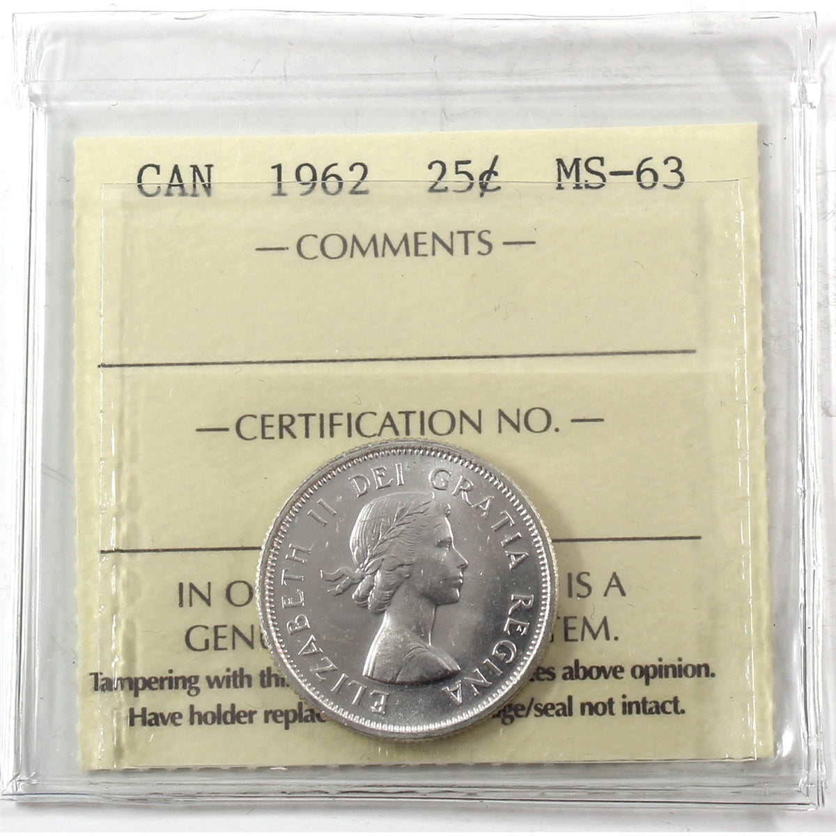 1962 Canada 25-cents ICCS Certified MS63