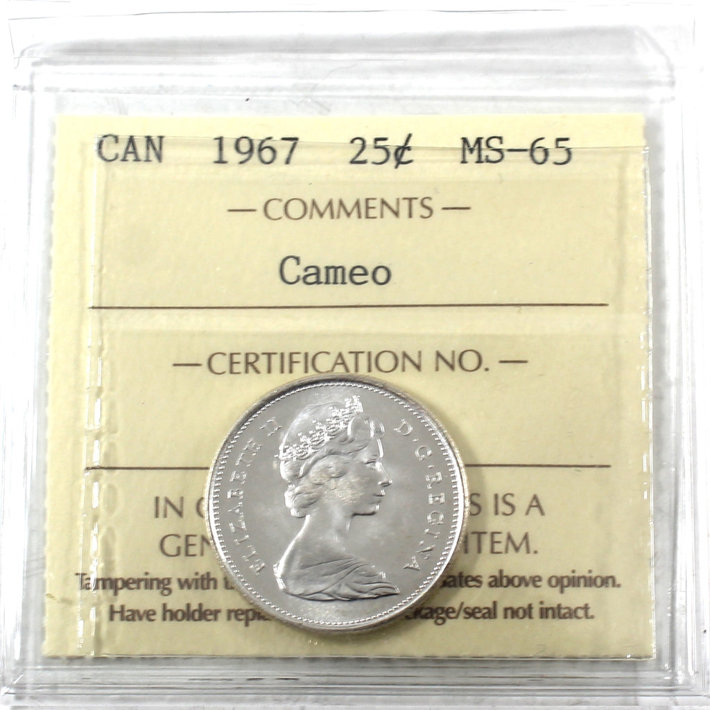 1967 Canada 25-cents ICCS Certified MS65 Cameo