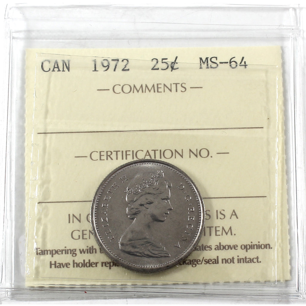 1972 Canada 25-cents ICCS Certified MS64