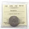 1992 Ontario Canada 25-cents ICCS Certified MS65