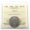 1992 Prince Edward Island Canada 25-cents ICCS Certified MS66