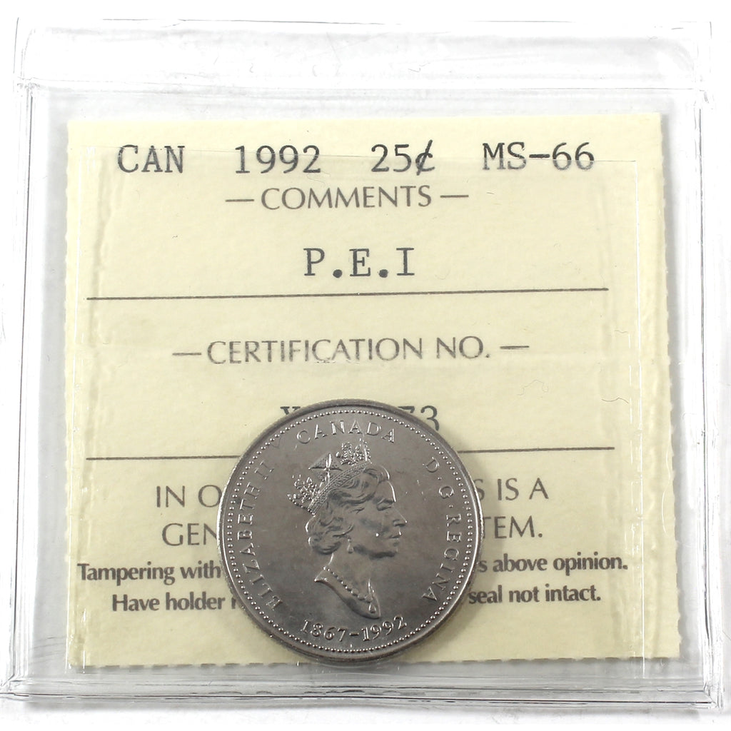 1992 Prince Edward Island Canada 25-cents ICCS Certified MS66