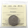 1999 January Canada 25-cents ICCS Certified MS64