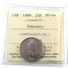 1999 February Canada 25-cents ICCS Certified MS64