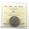 1999 May Canada 25-cents ICCS Certified MS64