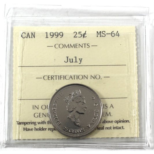1999 July Canada 25-cents ICCS Certified MS64
