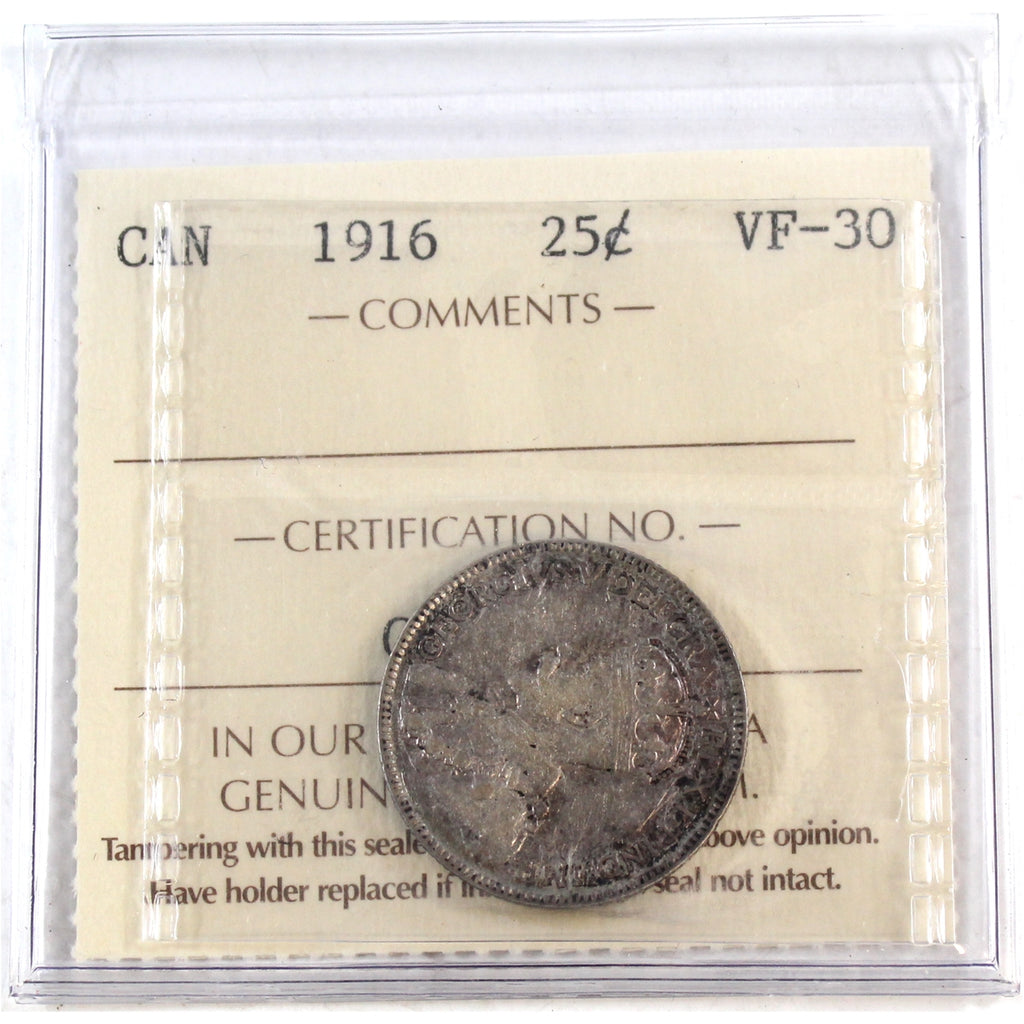 1916 Canada 25-cents ICCS Certified VF30