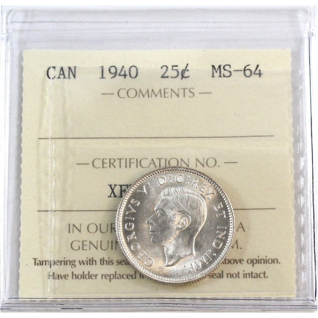 1940 Canada 25-cents ICCS Certified MS64
