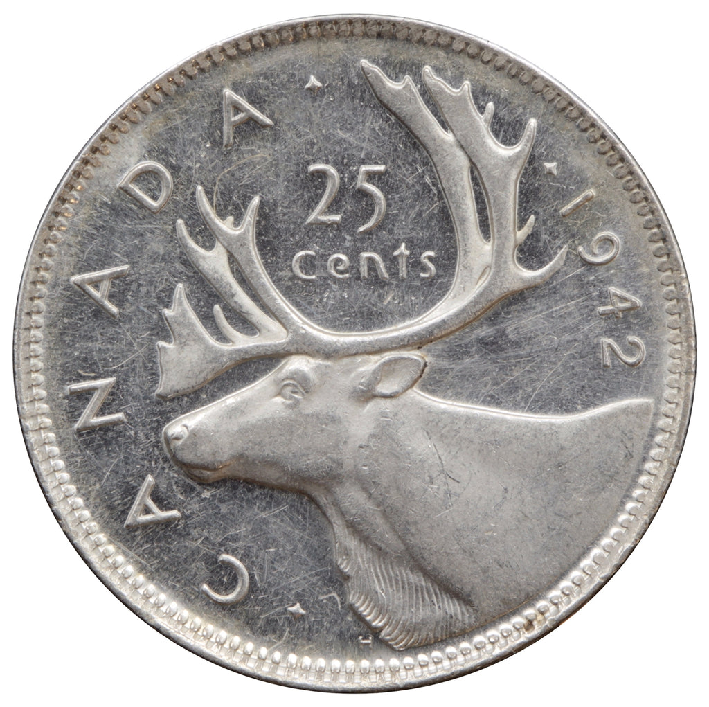 1942 Canada 25-cents Almost Uncirculated (AU50) Cameo