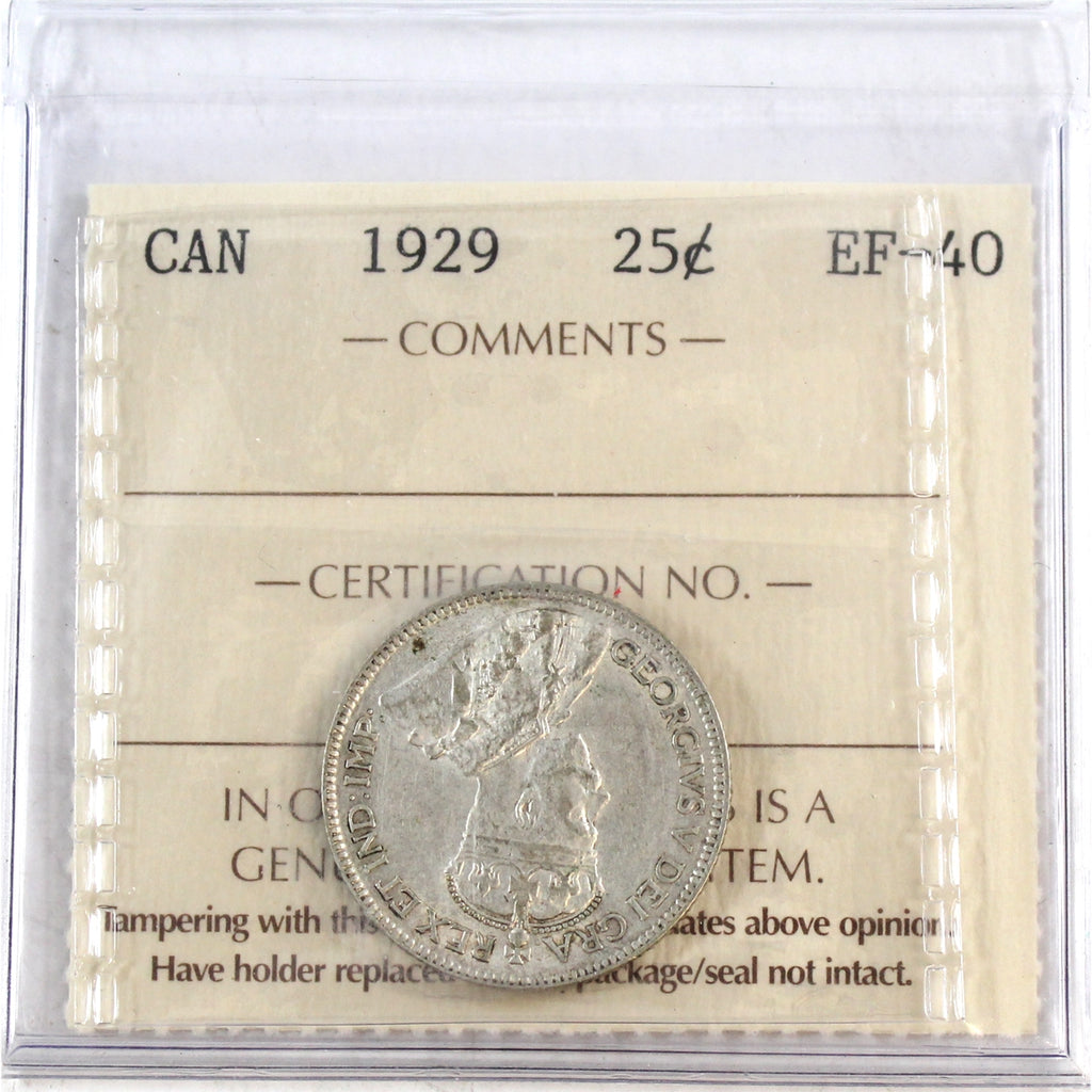 1929 Canada 25-cents ICCS Certified EF40