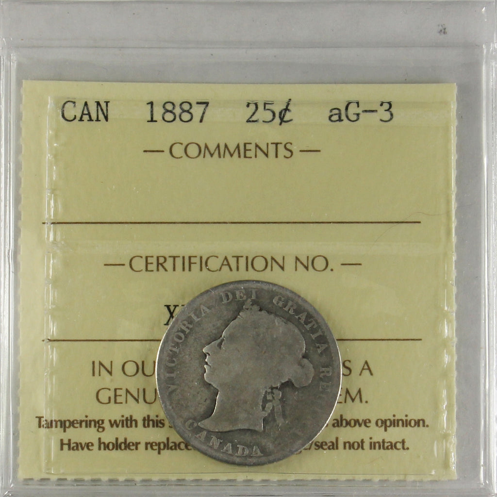 1887 Canada 25-cents ICCS Certified AG3