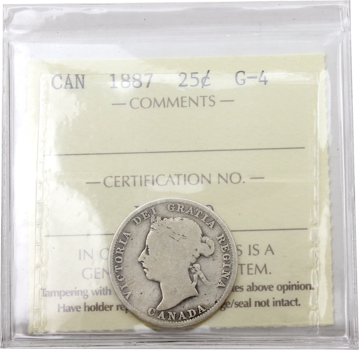 1887 Canada 25-cents ICCS Certified G4