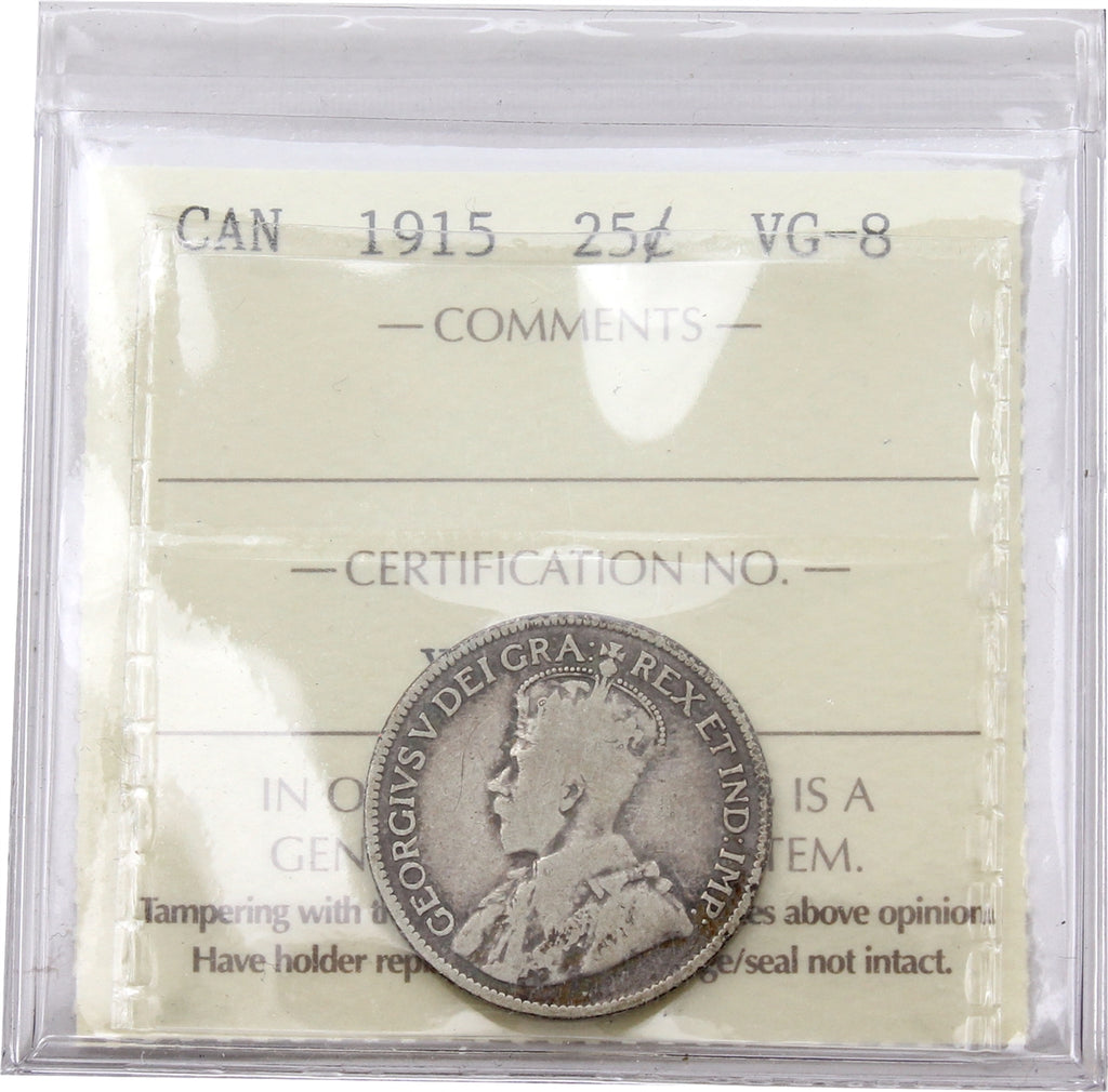 1915 Canada 25-cents ICCS Certified VG8