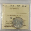 1913 Canada 25-cents ICCS Certified EF40