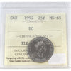 1992 British Columbia Canada 25-cents ICCS Certified MS65