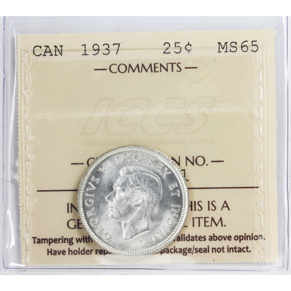 1937 Canada 25-cents ICCS Certified MS65