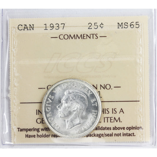 1937 Canada 25-cents ICCS Certified MS65