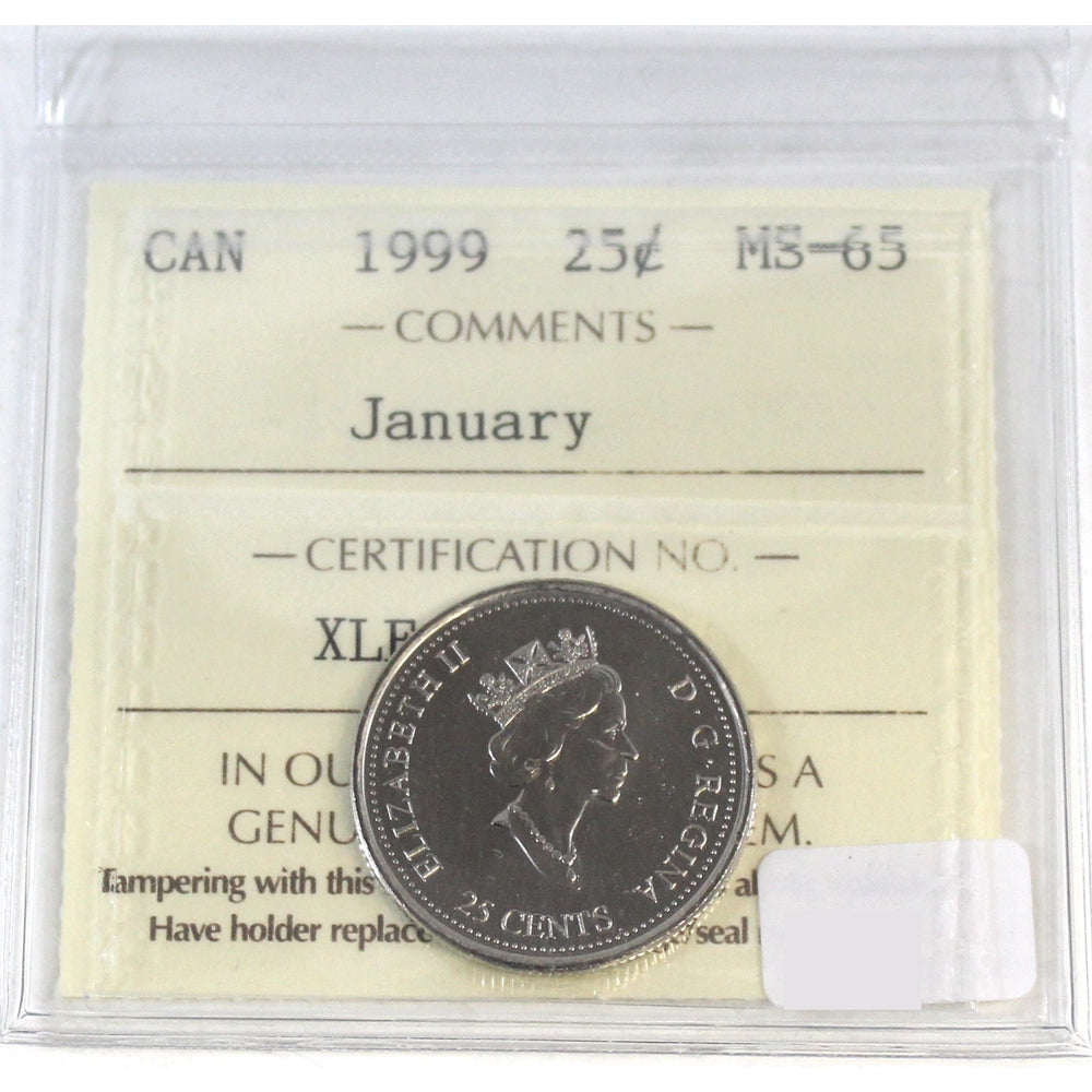 1999 January Canada 25-cents ICCS Certified MS65