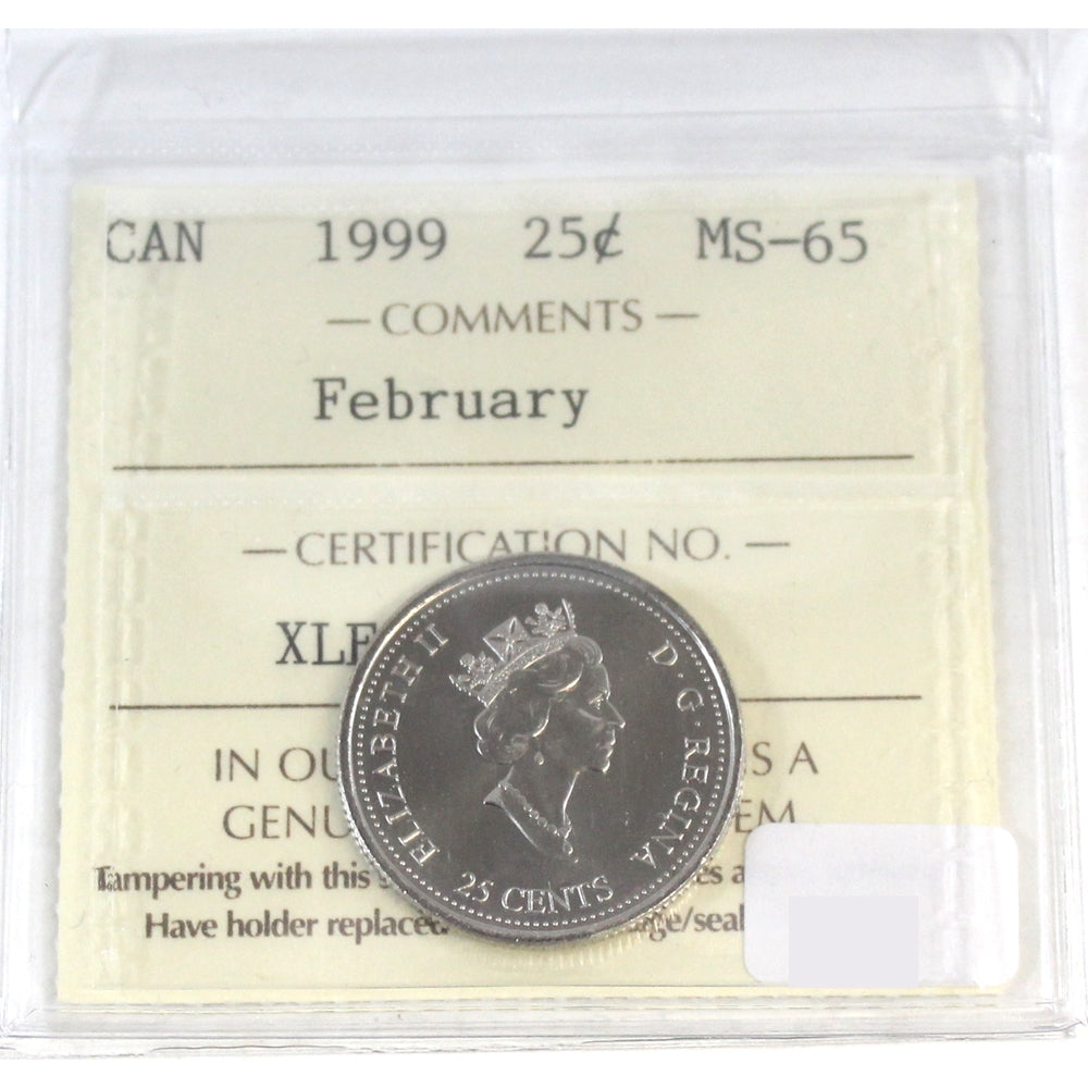 1999 February Canada 25-cents ICCS Certified MS65