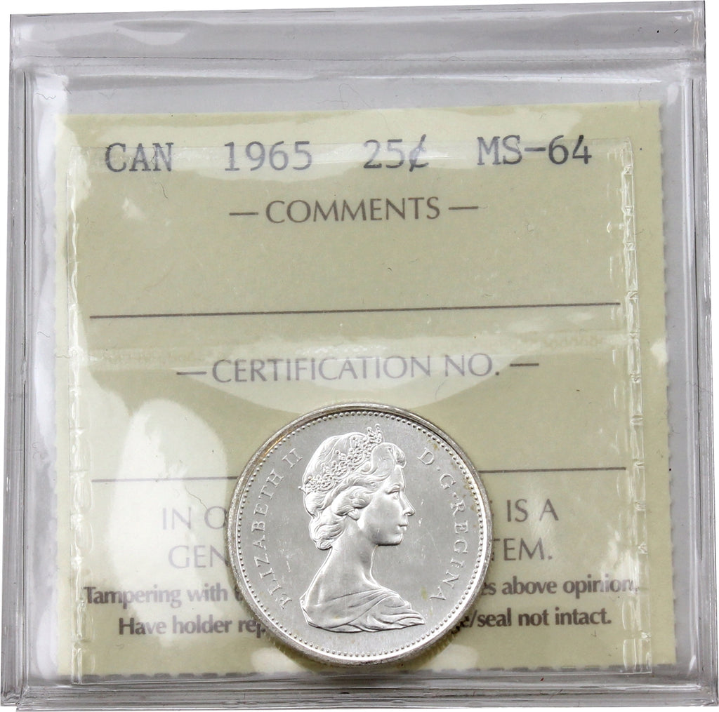 1965 Canada 25-cents ICCS Certified MS64
