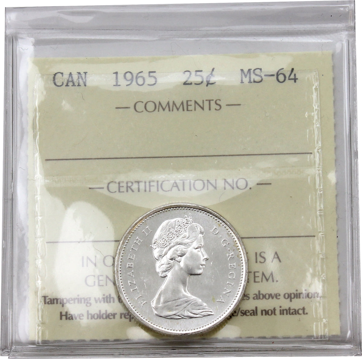 1965 Canada 25-cents ICCS Certified MS64
