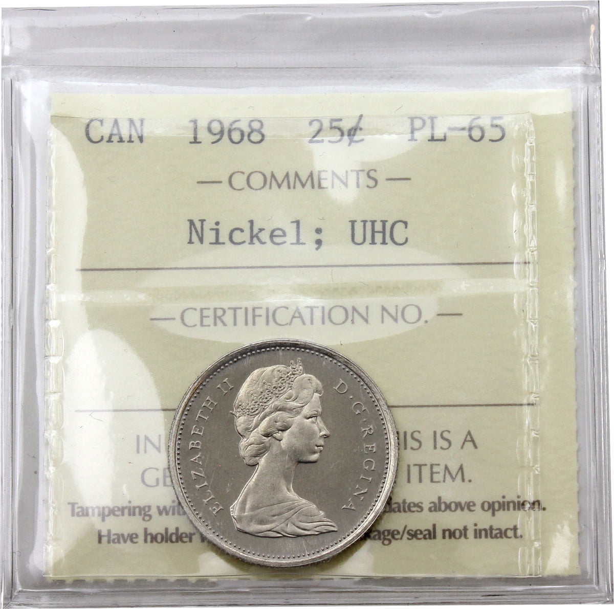 1968 Nickel Canada 25-cents ICCS Certified PL-65 Ultra Heavy Cameo