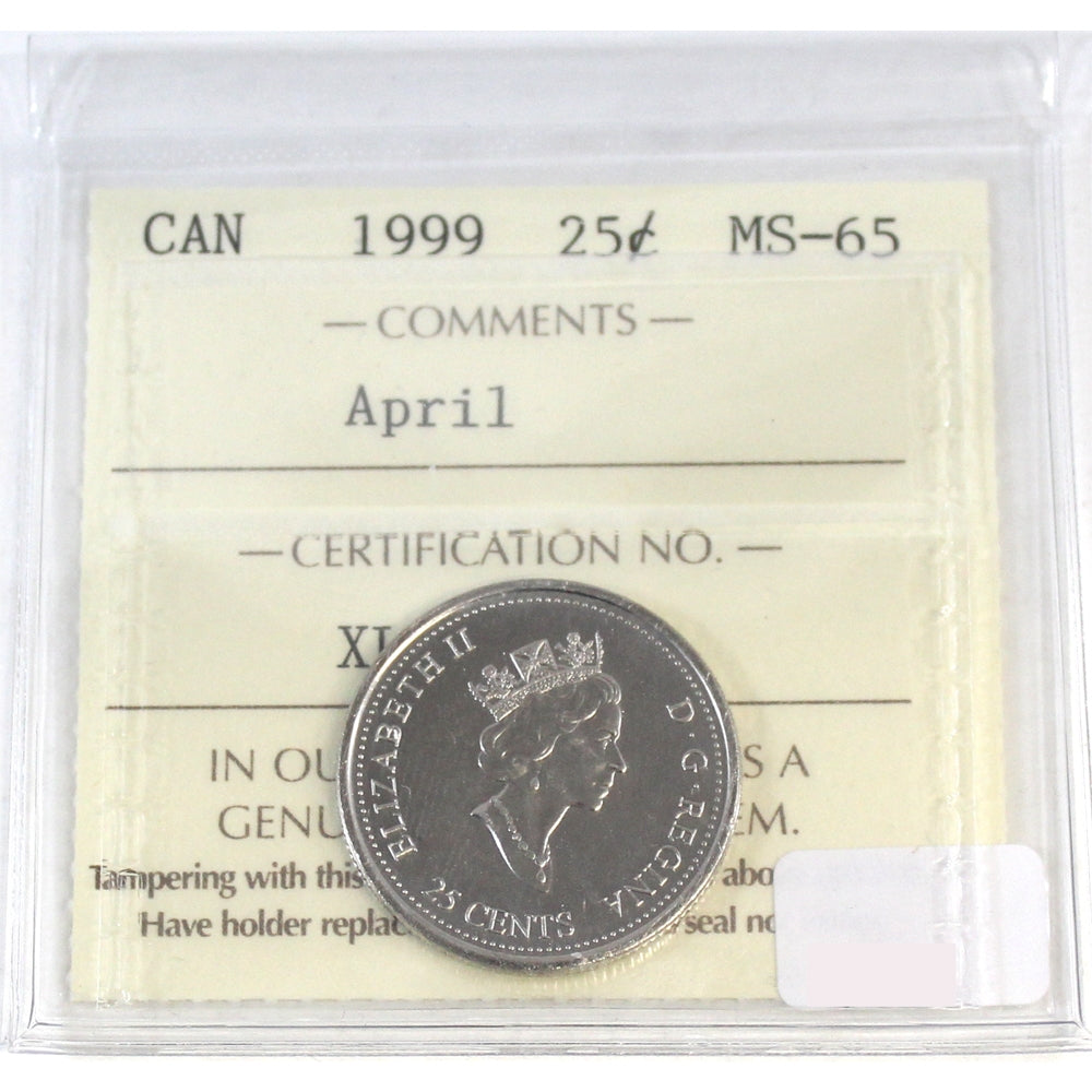 1999 April Canada 25-cents ICCS Certified MS65