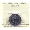 1989 Canada 25-cents ICCS Certified MS-64