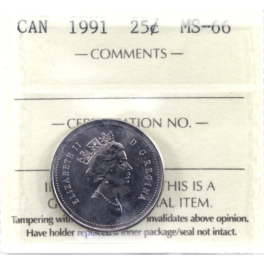1991 Canada 25-cents ICCS Certified MS66