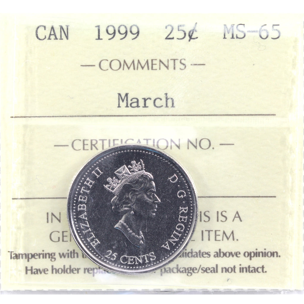1999 March Canada 25-cents ICCS Certified MS65
