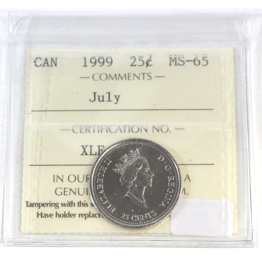 1999 July Canada 25-cents ICCS Certified MS65