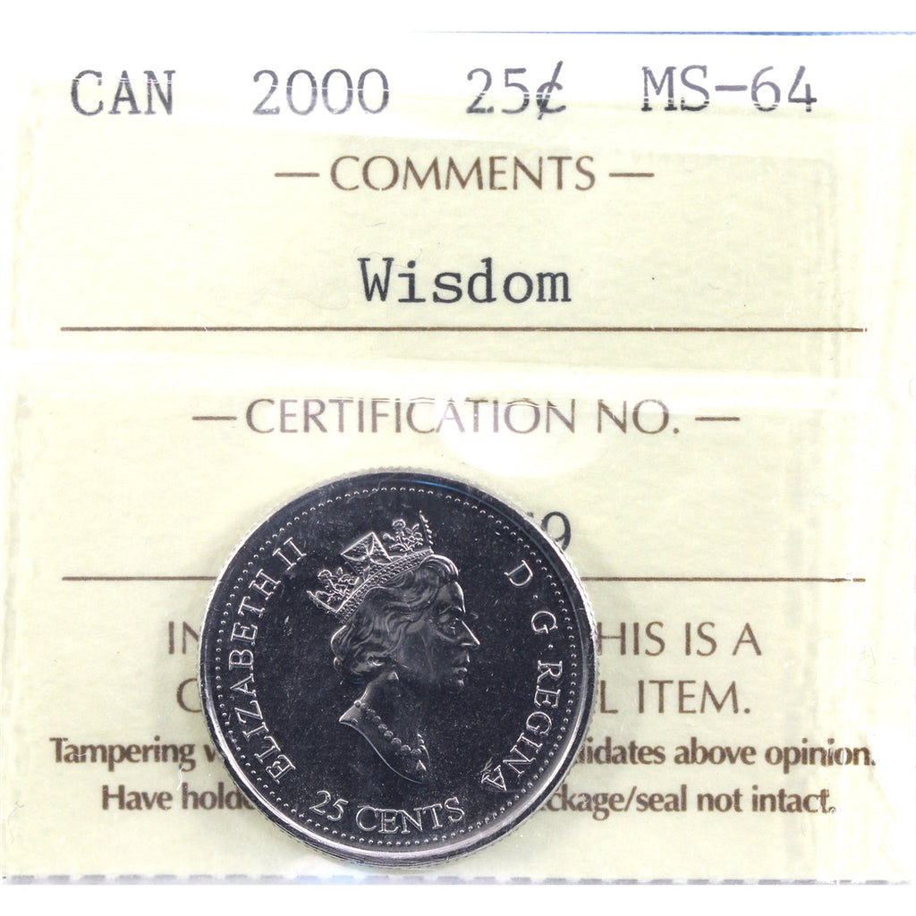 2000 Wisdom Canada 25-cents ICCS Certified MS64