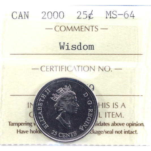 2000 Wisdom Canada 25-cents ICCS Certified MS64