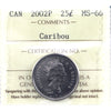 2002P Caribou Canada 25-cents ICCS Certified MS66