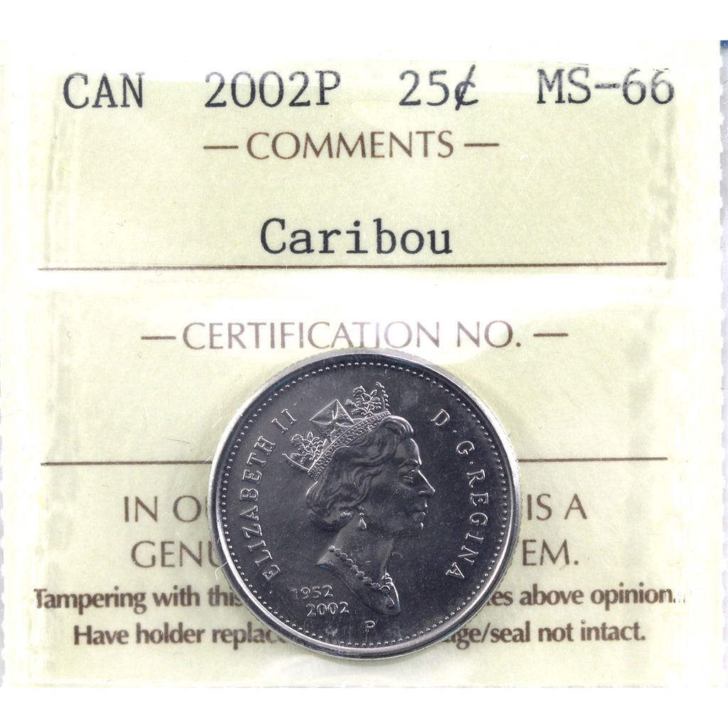 2002P Caribou Canada 25-cents ICCS Certified MS66