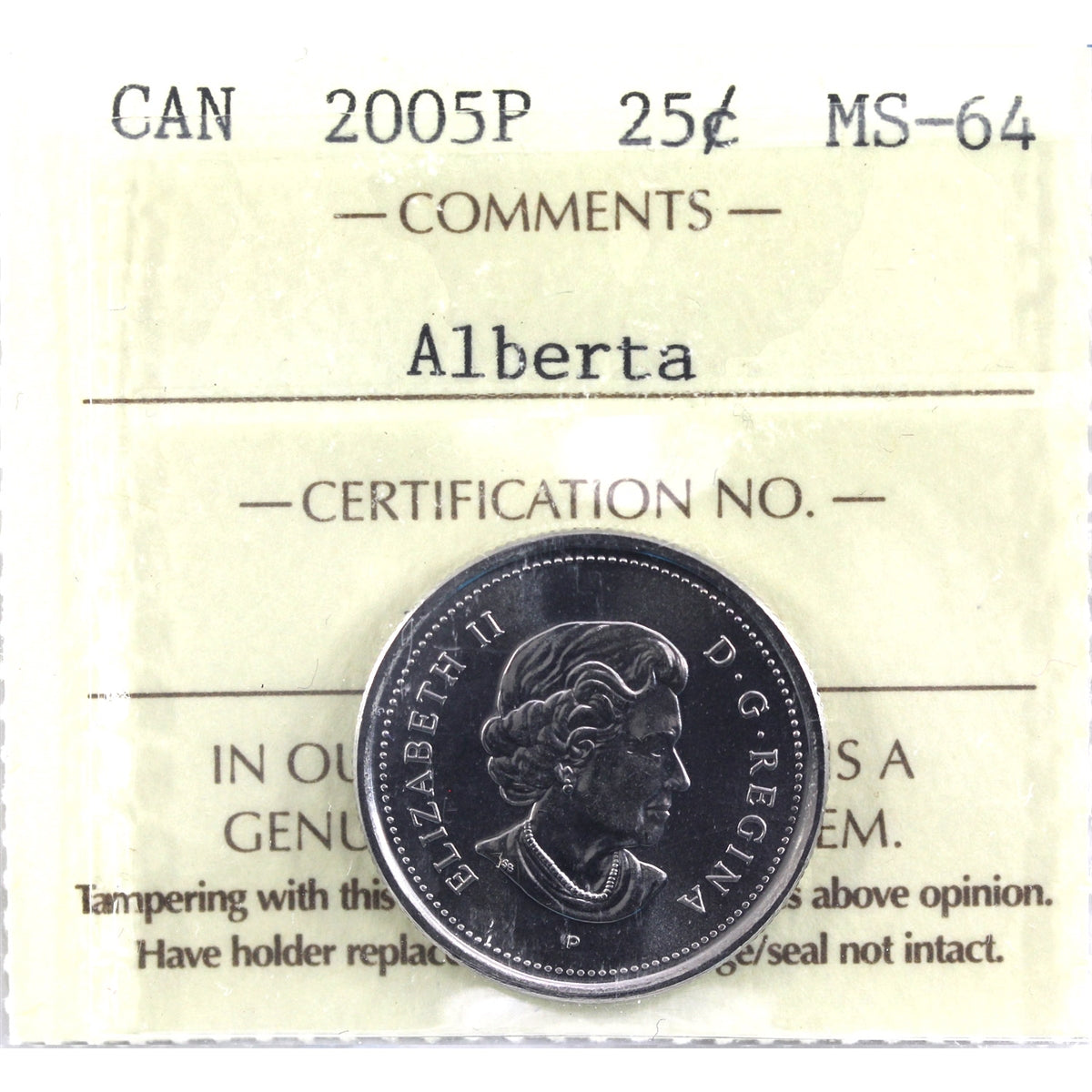 2005P Alberta Canada 25-cents ICCS Certified MS64