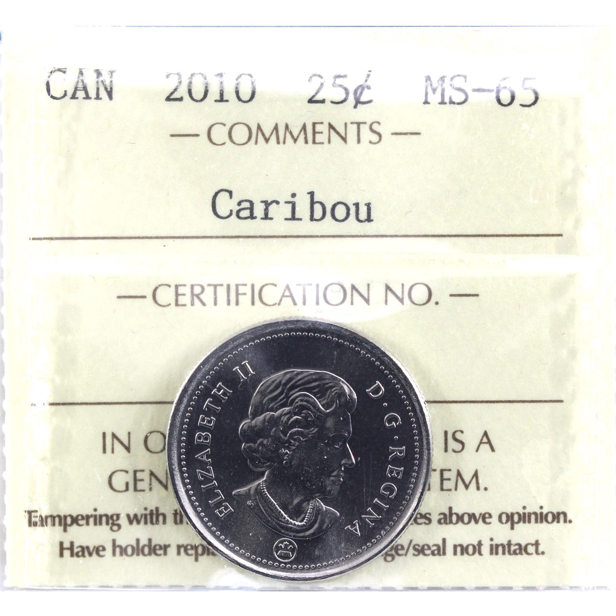 2010 Caribou Canada 25-cents ICCS Certified MS65
