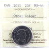 2011 Orca Coloured Canada 25-cents ICCS Certified MS64