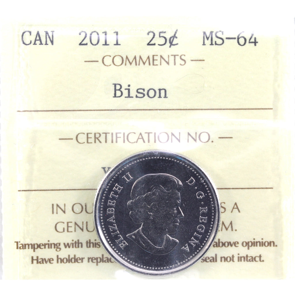 2011 Bison Canada 25-cents ICCS Certified MS64