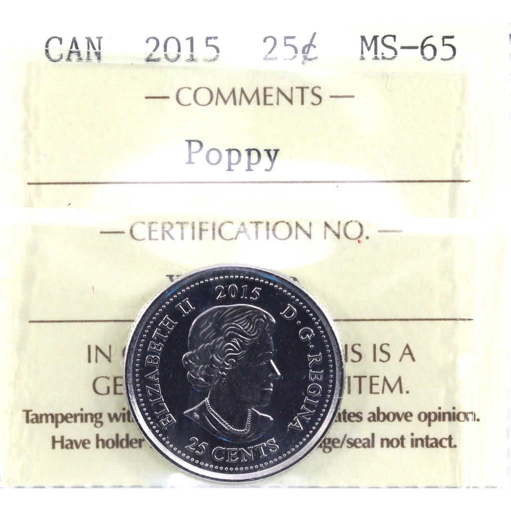 2015 Poppy Canada 25-cents ICCS Certified MS65
