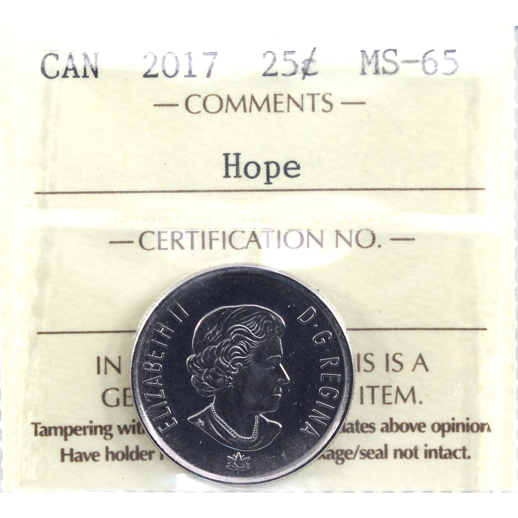 2017 150th (Hope) Canada 25-cents ICCS Certified MS65