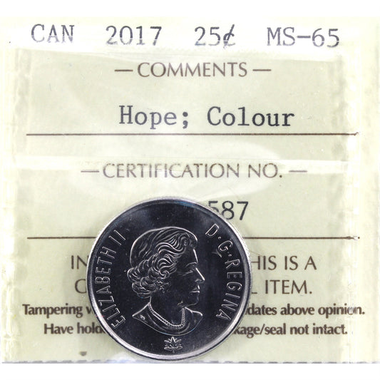 2017 150th (Hope) Coloured Canada 25-cents ICCS Certified MS65