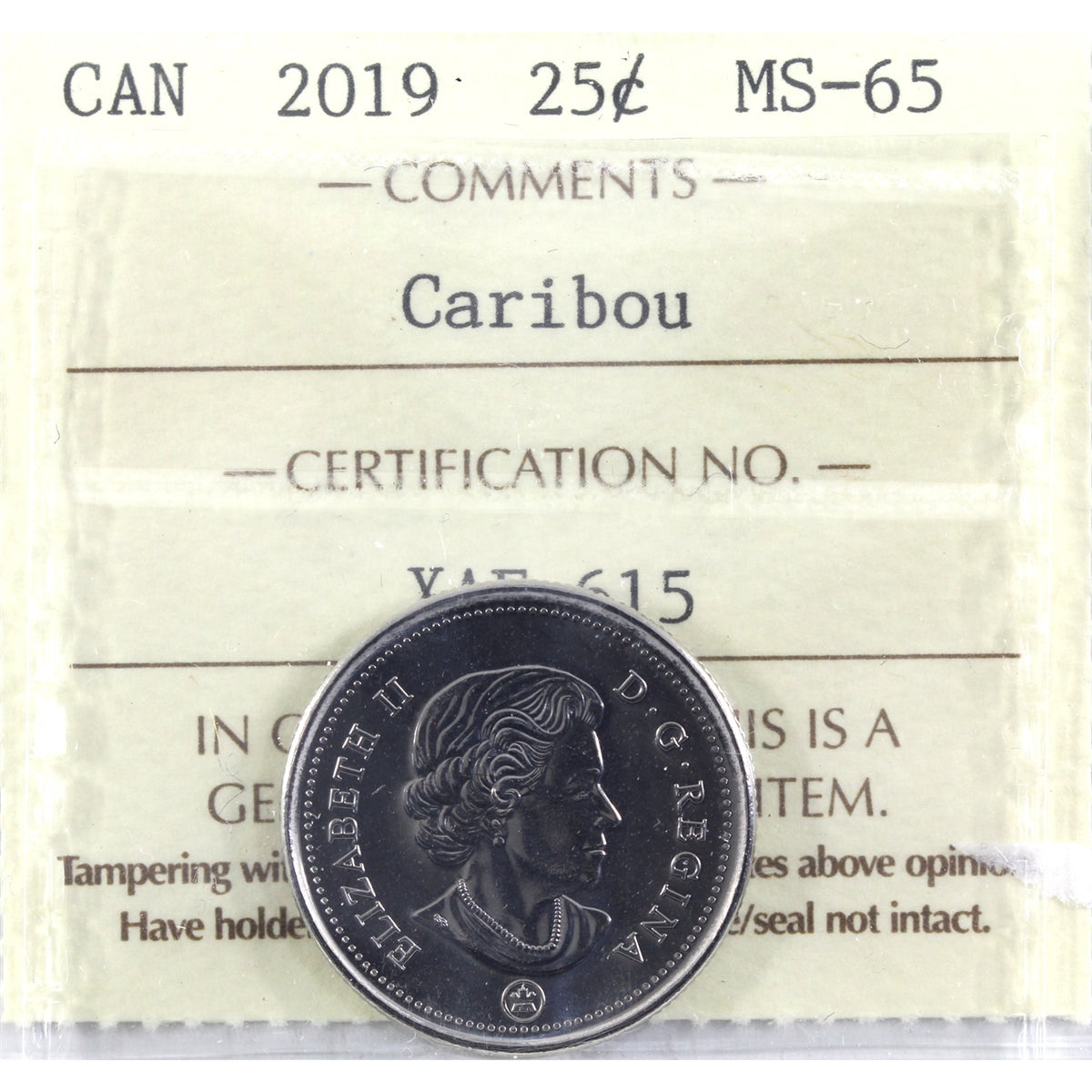 2019 Caribou Canada 25-cents ICCS Certified MS65