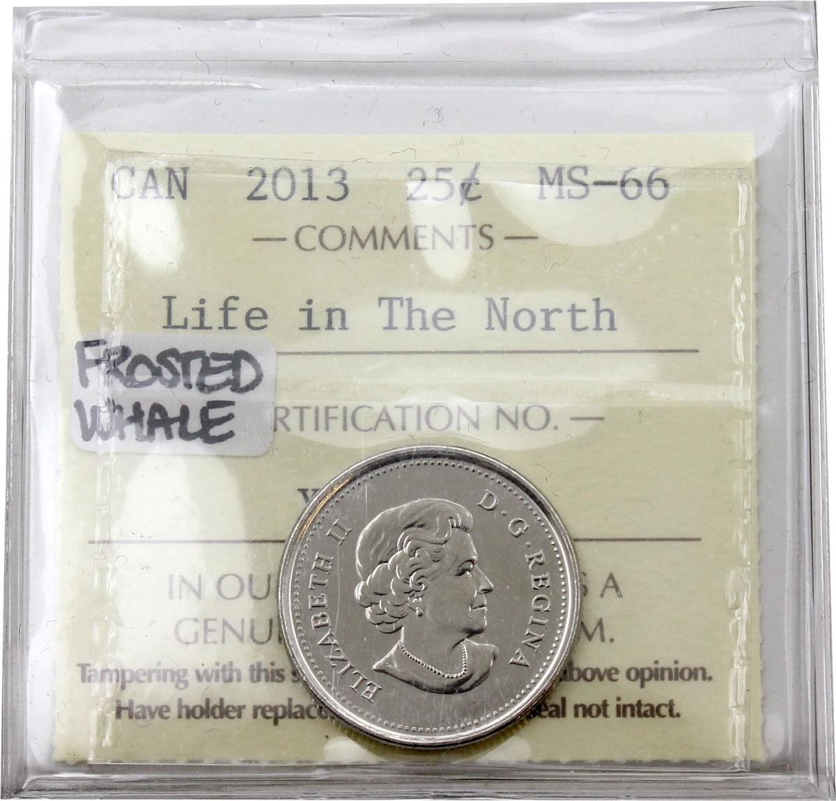 2013 Frosted Whale (Type A) Life in the North Canada 25-cents ICCS Certified MS66