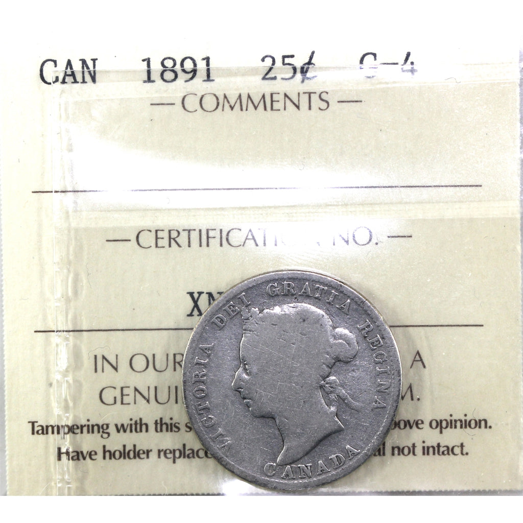 1891 Canada 25-cents ICCS Certified G4