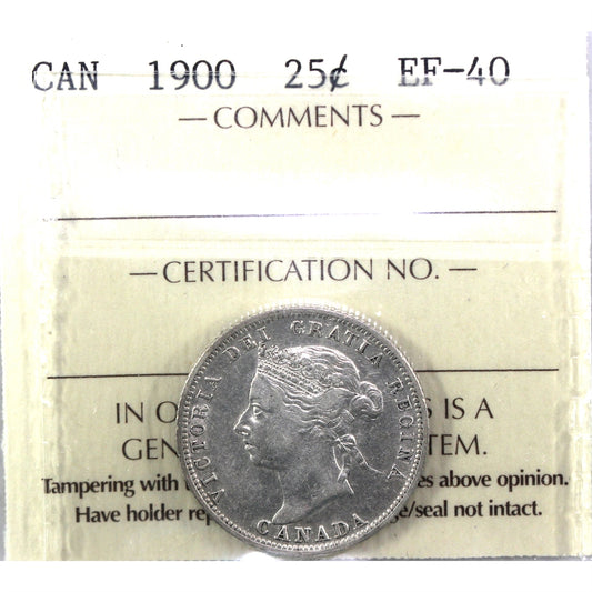 1900 Canada 25-cents ICCS Certified EF-40