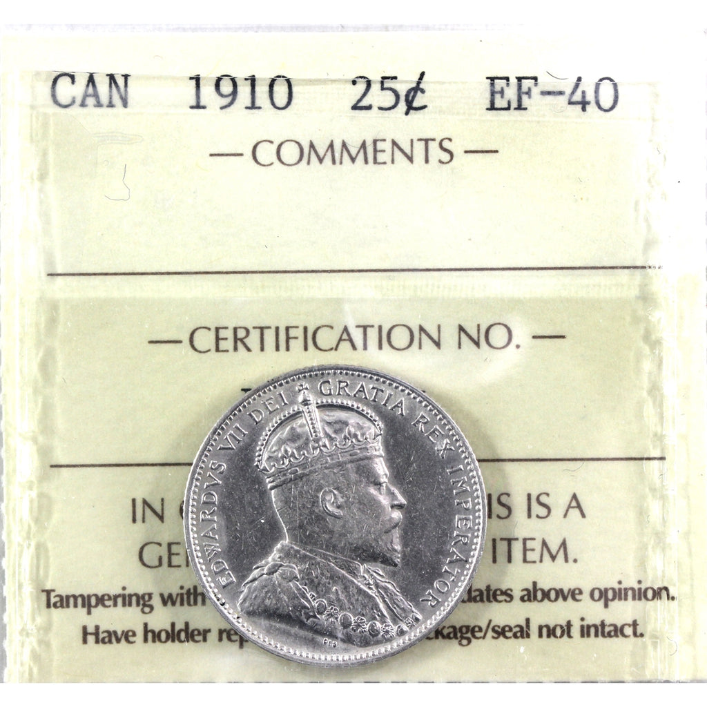 1910 Canada 25-cents ICCS Certified EF40