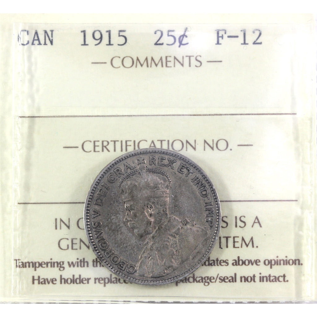 1915 Canada 25-cents ICCS Certified F12